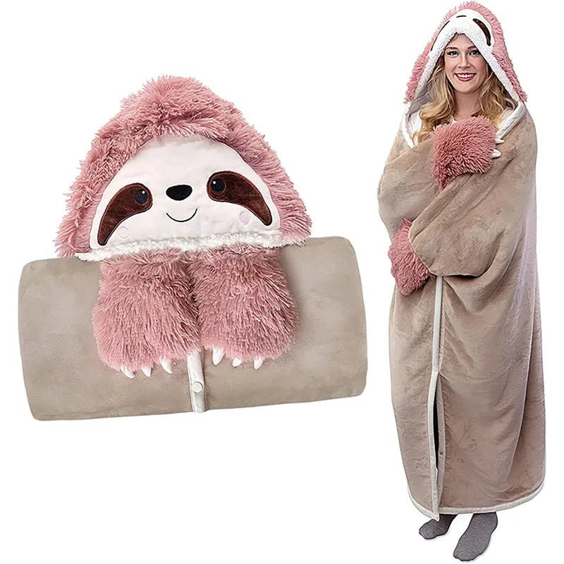 Cozy Sloth Hooded Flannel Blanket – Snuggle in Style this Winter! - XXLDiscountsCozy Sloth Hooded Flannel Blanket – Snuggle in Style this Winter!